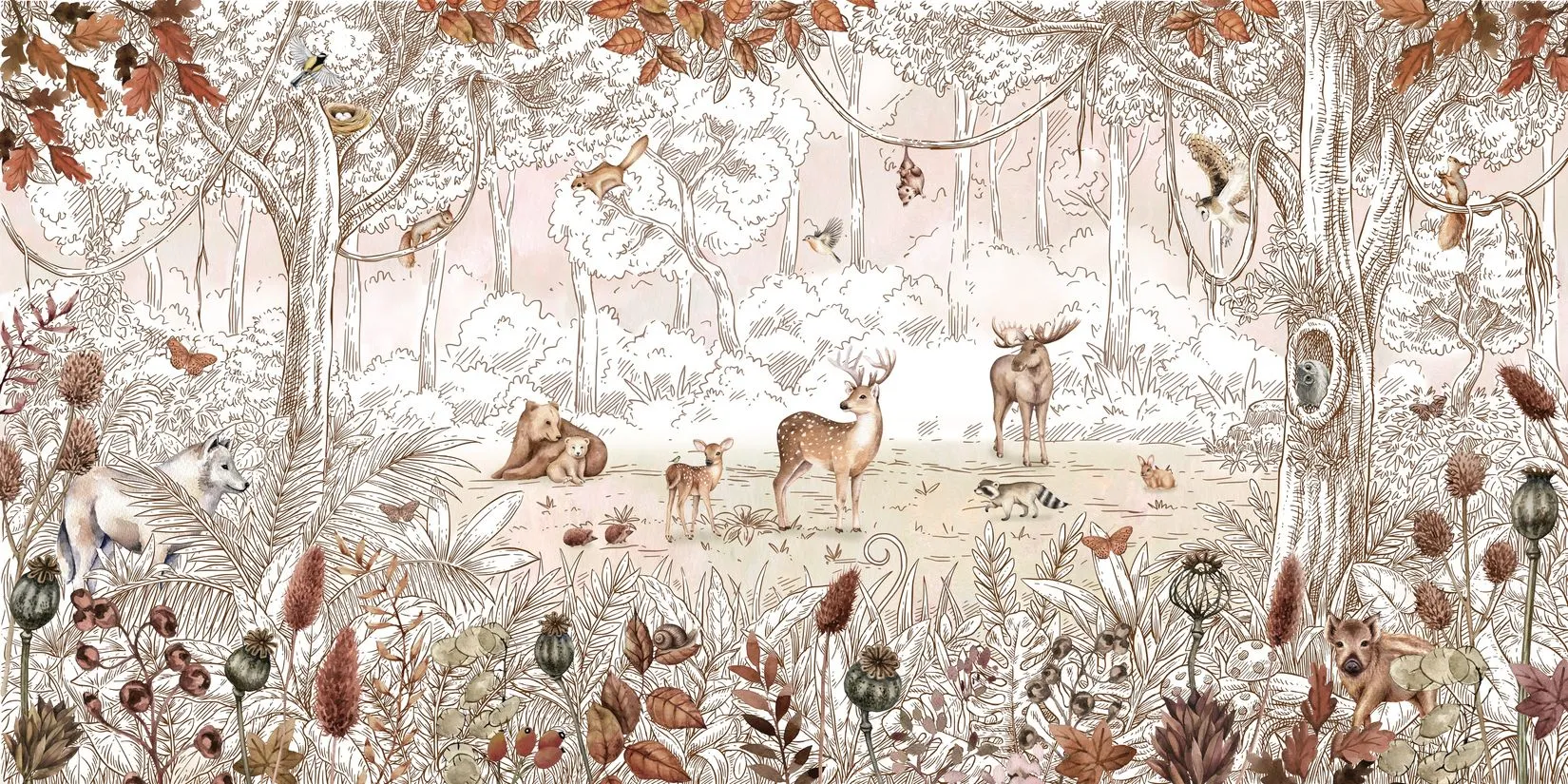 Forest Friends In Autumn Wall Mural