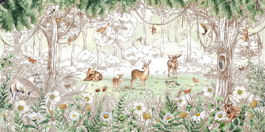 Forest Friends In Spring Wall Mural