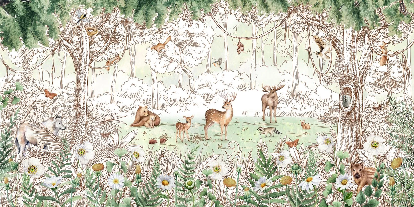 Forest Friends In Spring Wall Mural