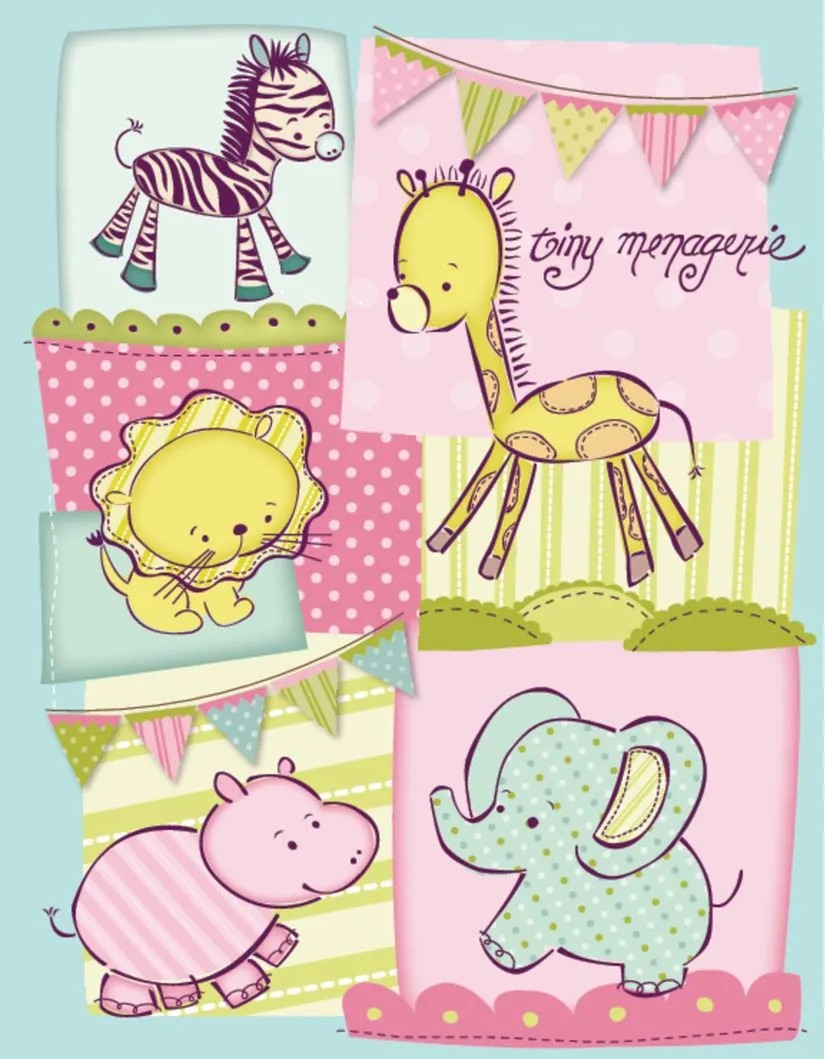 Tiny Menagerie Quilted Collage - Pink Wall Mural