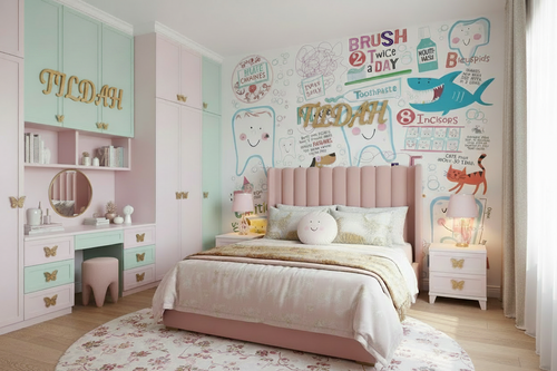 Dental Mural - Tildah's Room Name on Left Wall