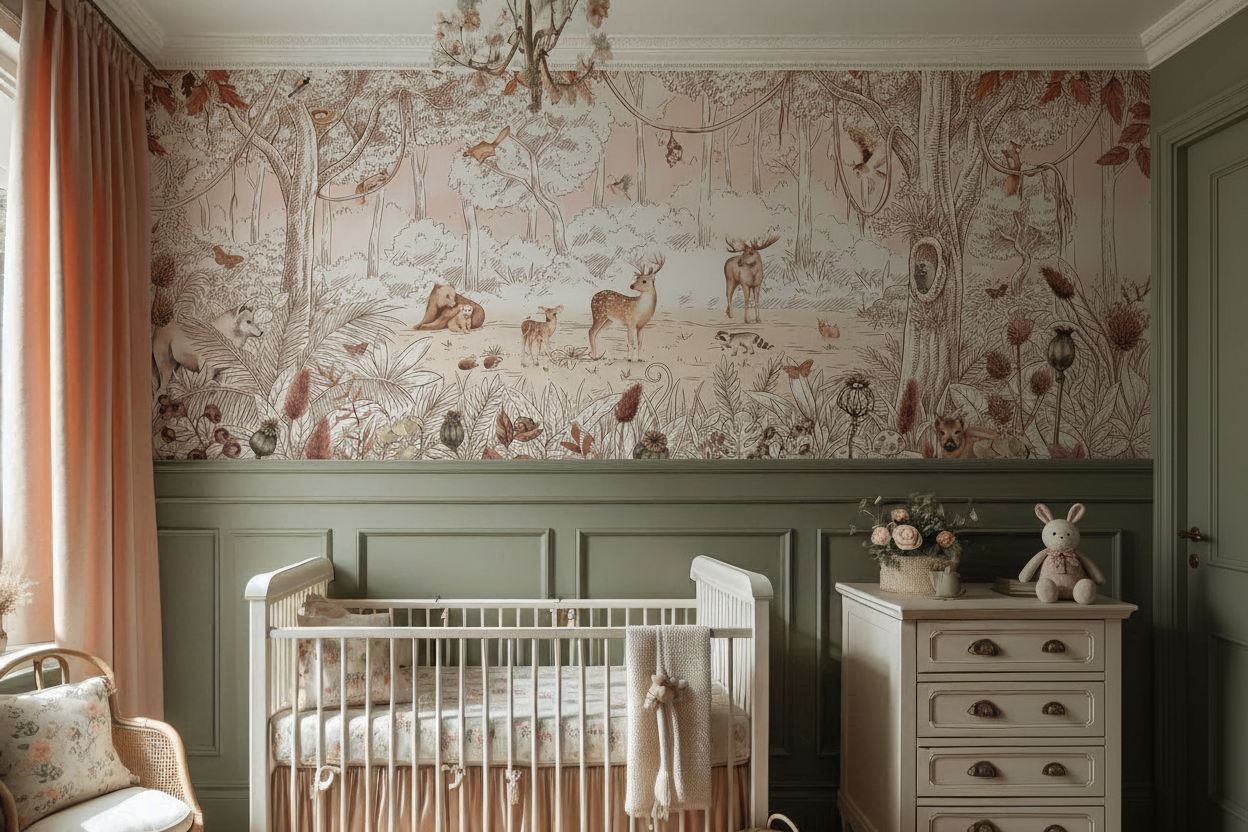 Forest Friends In Autumn - Exact Mural Nursery Scene
