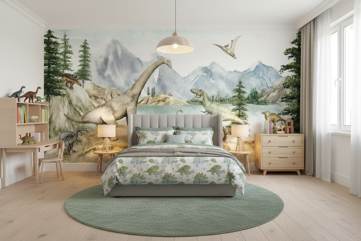 Kids Room with Dino Mural
