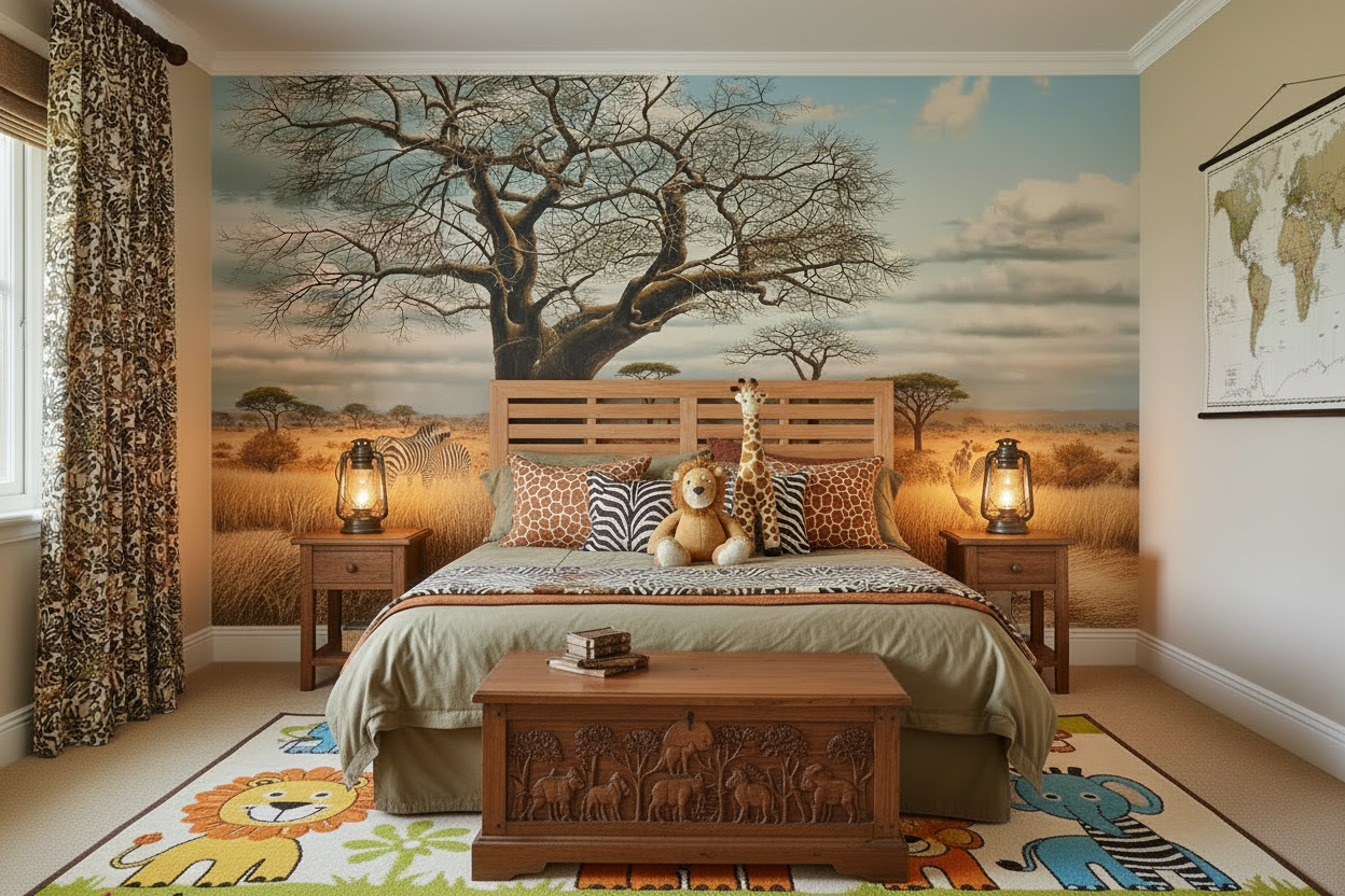 Safari Boys Room - Smaller Headboard & Kids Safari Rug
