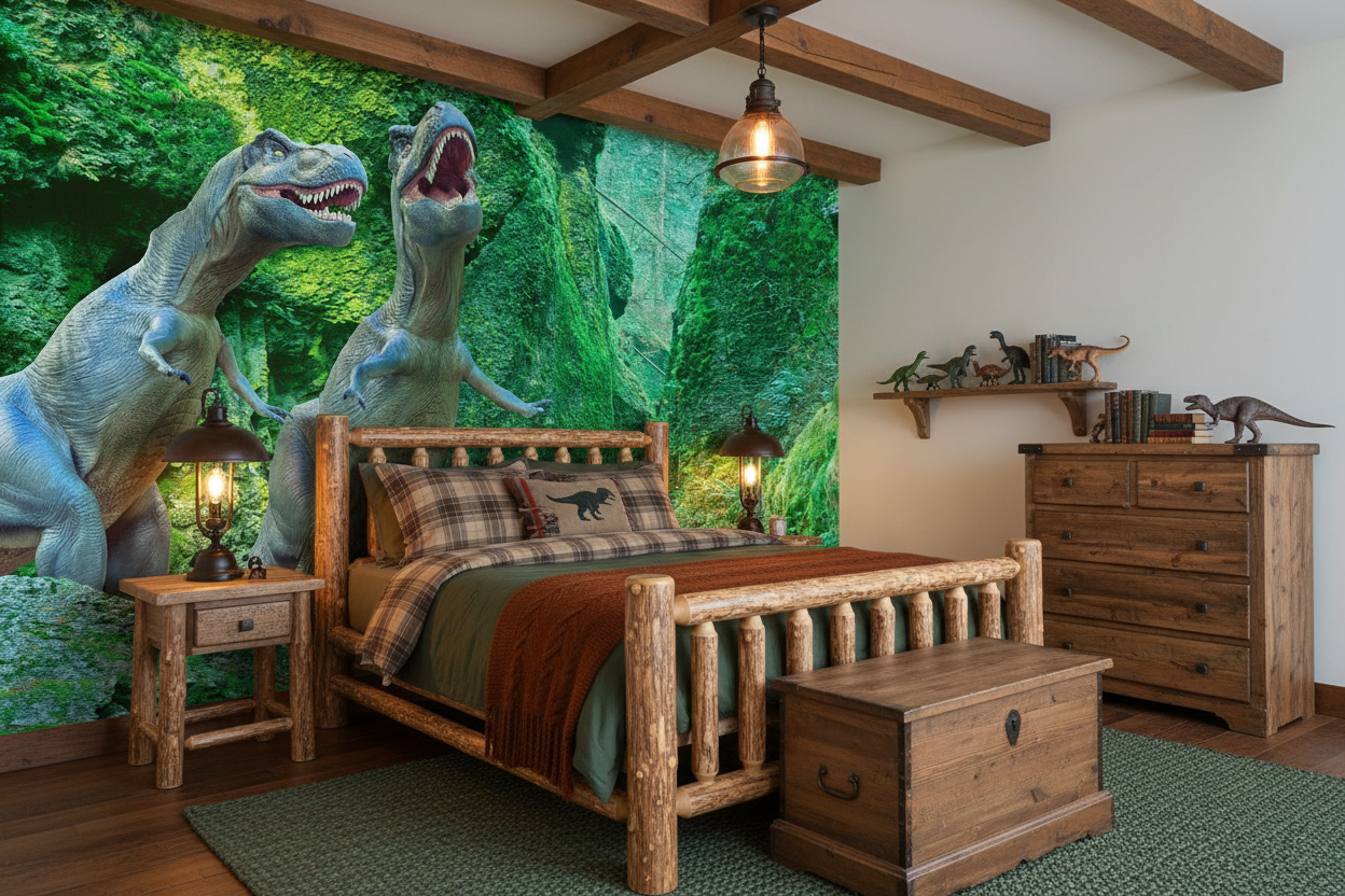 T-Rex Boys Room - Log Cabin Style
